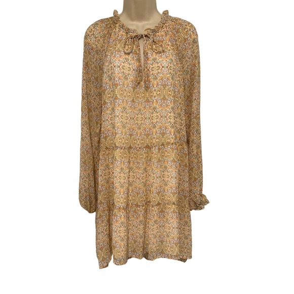 Show Me Your MUMU Peach & Green Pattern Boho Hi Lo Tunic Dress Large Pre-owned - Picture 1 of 5